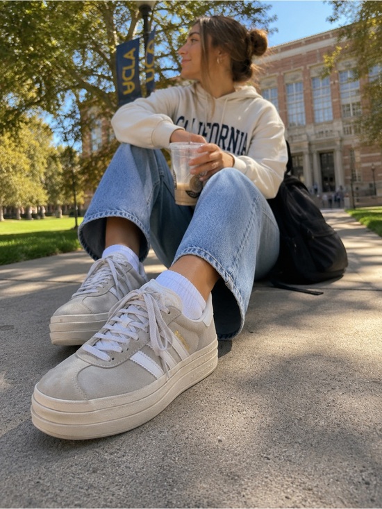adidas Shoes - Adidas Gazelle Platform Sneakers Women’s Light Gray Suede White Stripe Shoes